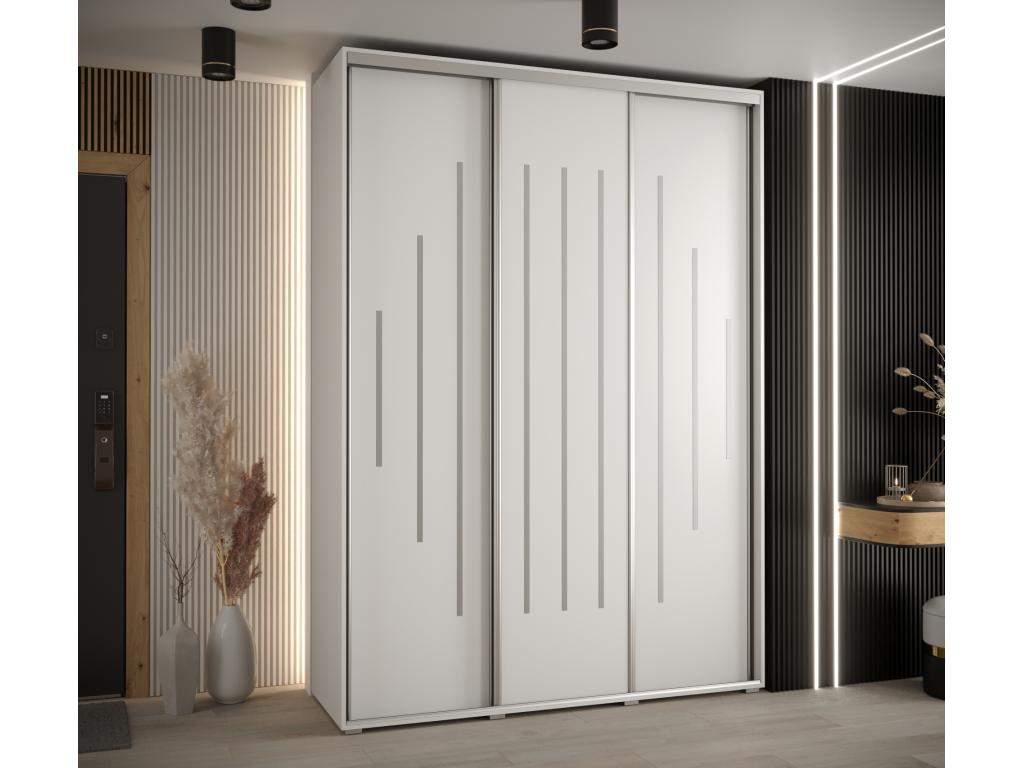 Sliding Door Wardrobe - White Engineered Wood, W 70.9 x D 17.7 x H 92.5 in