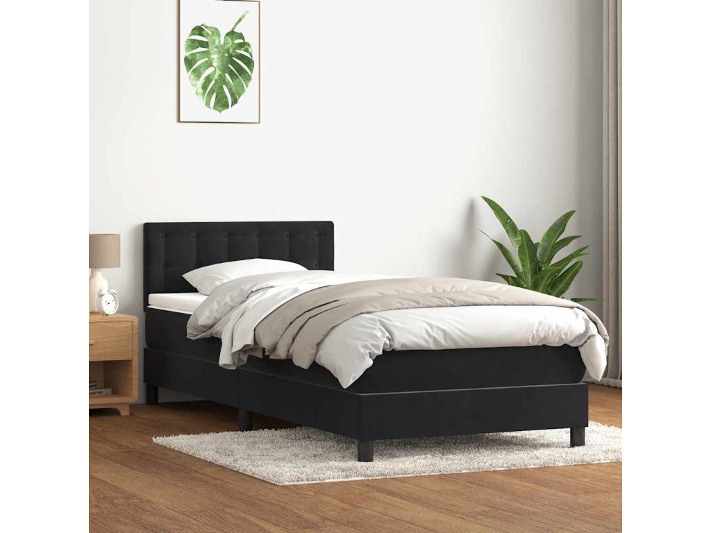 Bed Frame with Mattress - Black Velvet, W 83.9 x D 31.5 x H 34.6 in