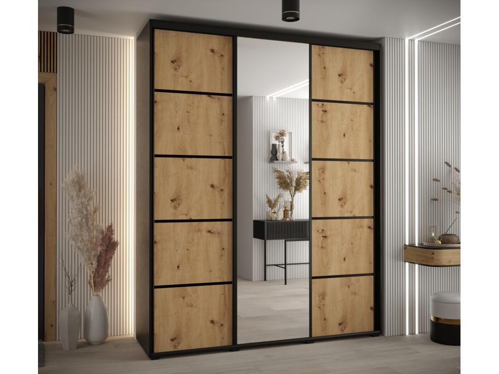 Sliding Door Wardrobe - Natural Engineered Wood, W 70.9 x D 23.6 x H 92.5 in