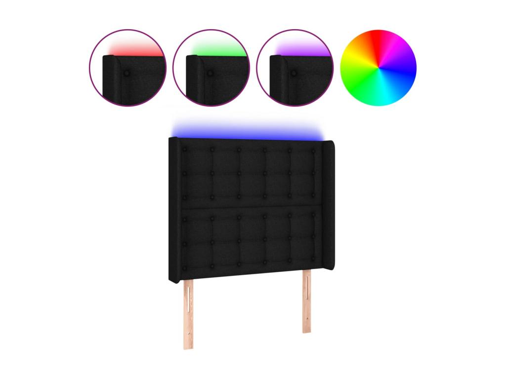 Bed with LED - Black Polyester Fabric, W 36.6 x D 6.3 x H 50.4 in