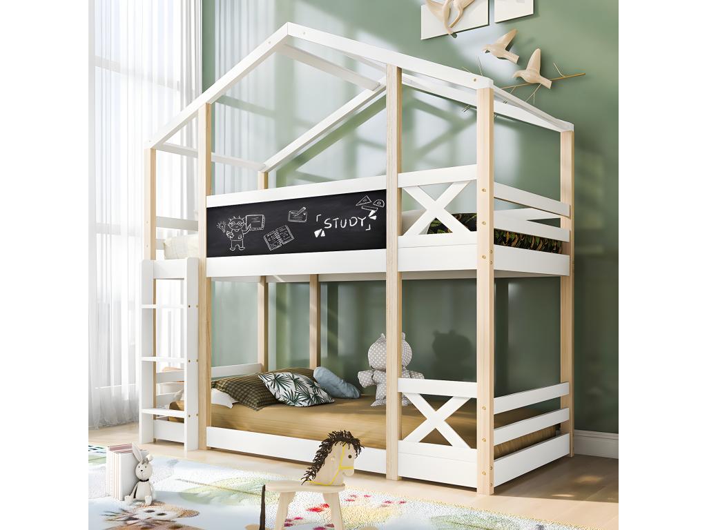 Bed - White Wood, W 81.5 x D 37.8 x H 80.7 in