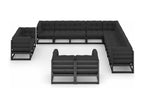 Set of 13 Outdoor Patio Sets with Cushions - Black Wood, W 27.6 x D 27.6 x H 26.4 in