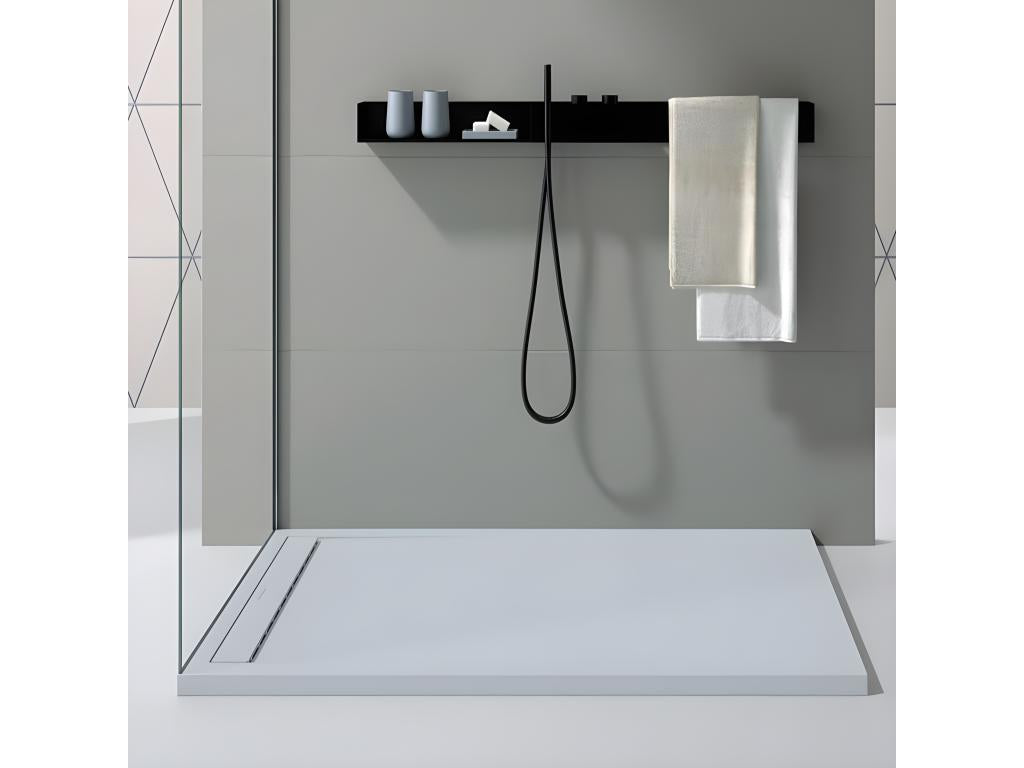 Shower Tray - Light Gray Resin, W 55.1 x D 27.6 x H 1.2 in