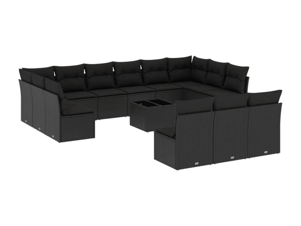 Set of 14 Outdoor Patio Sets with Cushions - Black Resin, W 21.7 x D 21.7 x H 14.6 in