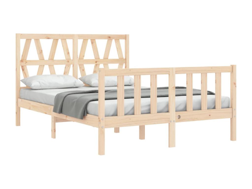 Bed Frame with Mattress - Brown Wood, W 77 x D 55.3 x H 39.4 in