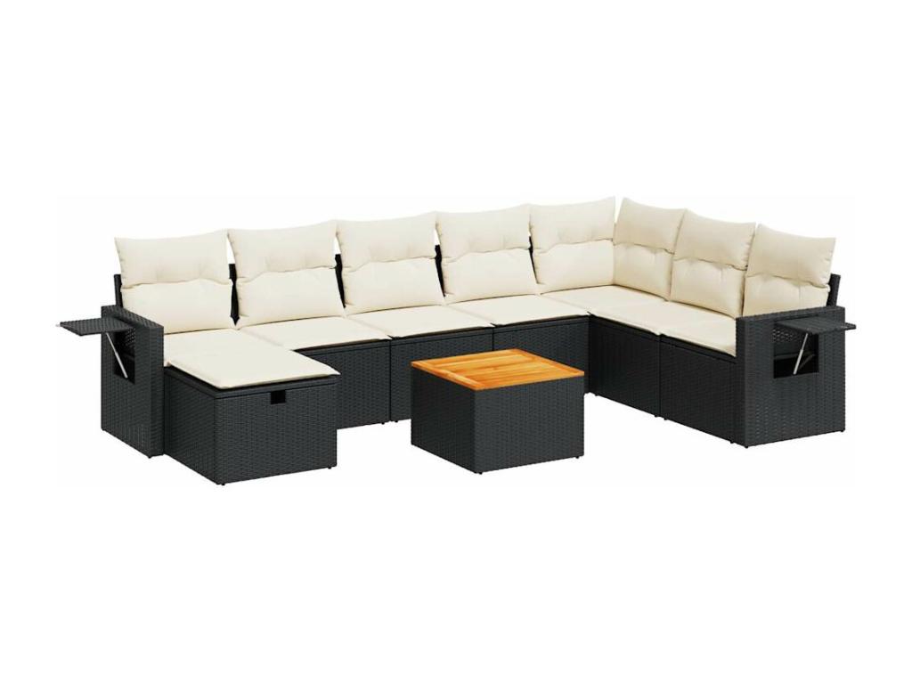 9-Piece Outdoor Patio Set with Cushions - Black Resin, W 24.4 x D 27.2 x H 24.4 in