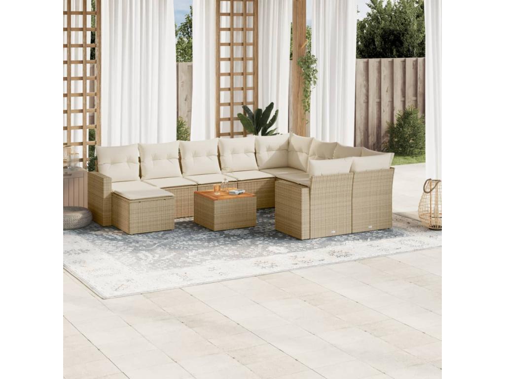 11-Piece Outdoor Patio Set with Cushions - Beige Resin, W 25.8 x D 24.4 x H 27.2 in