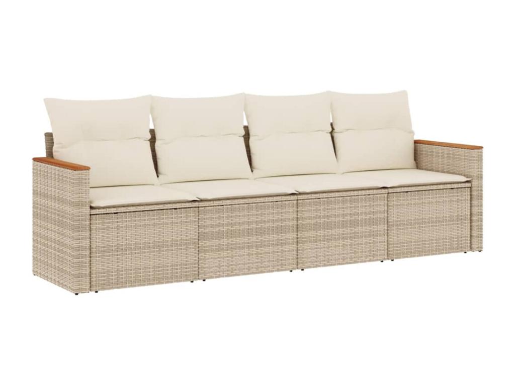 4-Piece Outdoor Patio Set with Cushions - Black Resin, W 24.4 x D 24.4 x H 27.2 in