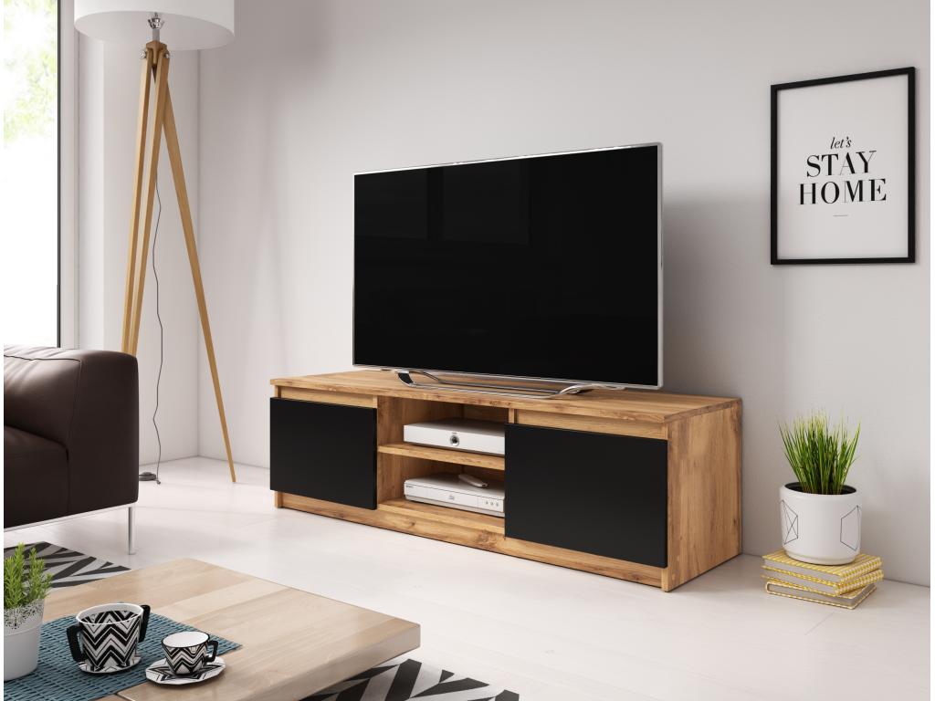 TV Stand with LED - Natural Engineered Wood, W 47.2 x D 15 x H 14 in