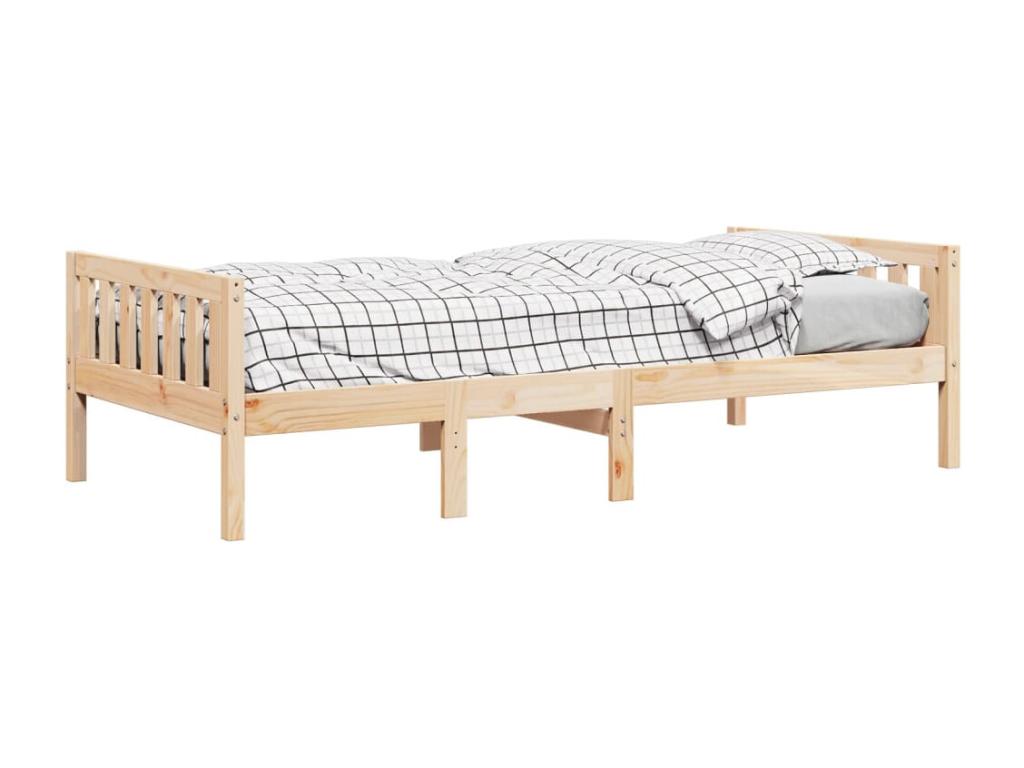 Bed Frame with Mattress - Brown Wood, W 77 x D 37.6 x H 22.4 in
