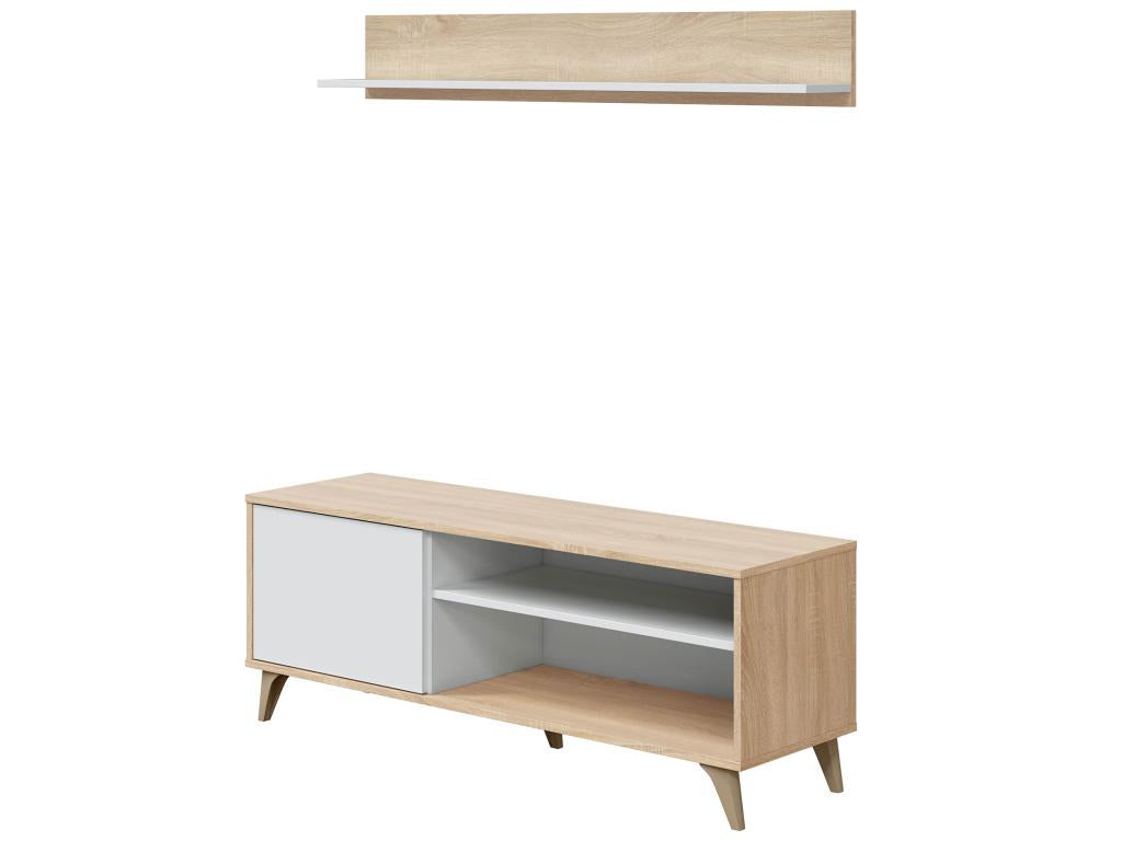 TV Stand - White Oak Wood, W 53.1 x D 15.7 x H 19.7 in