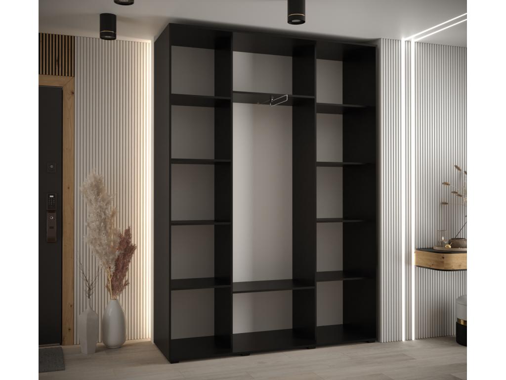 Sliding Door Wardrobe - Black Engineered Wood, W 70.9 x D 17.7 x H 92.5 in