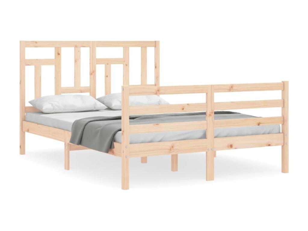 Bed Frame with Headboard - Natural Wood, W 77 x D 49.4 x H 39.4 in
