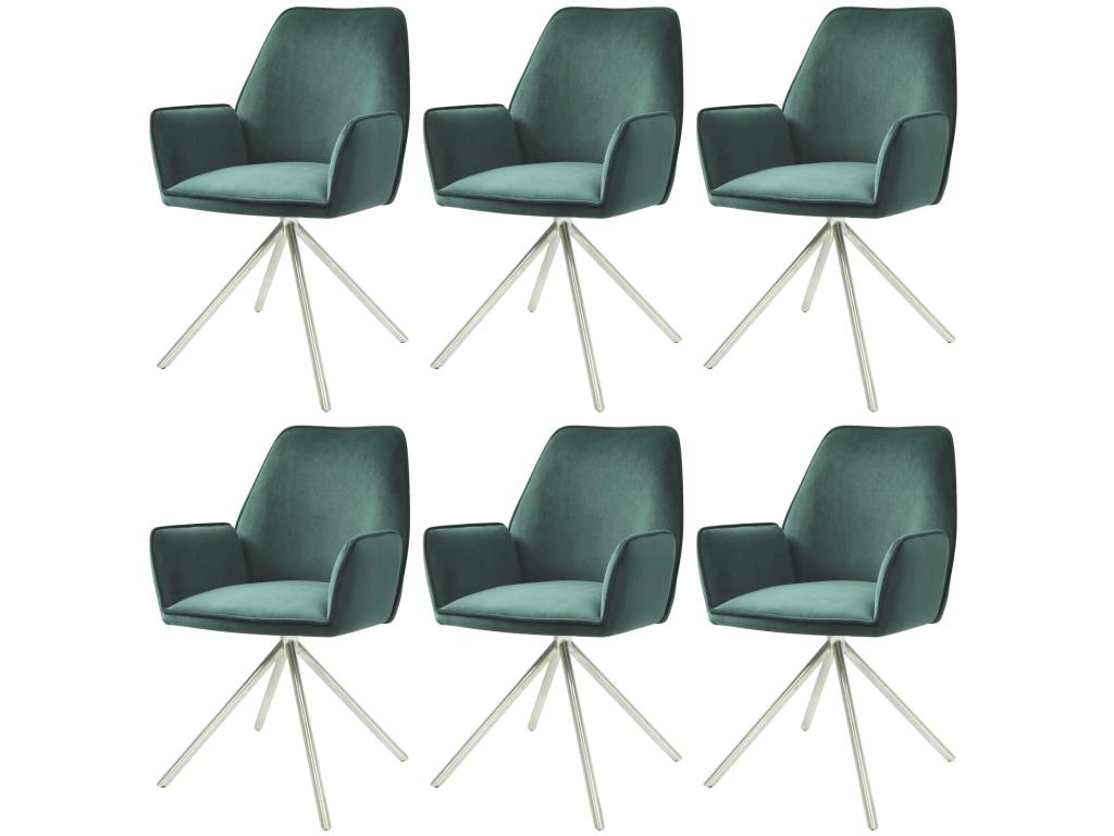 Set of 6 Dining Chairs - Green Polyester Fabric, W 23.6 x D 23.6 x H 33.9 in
