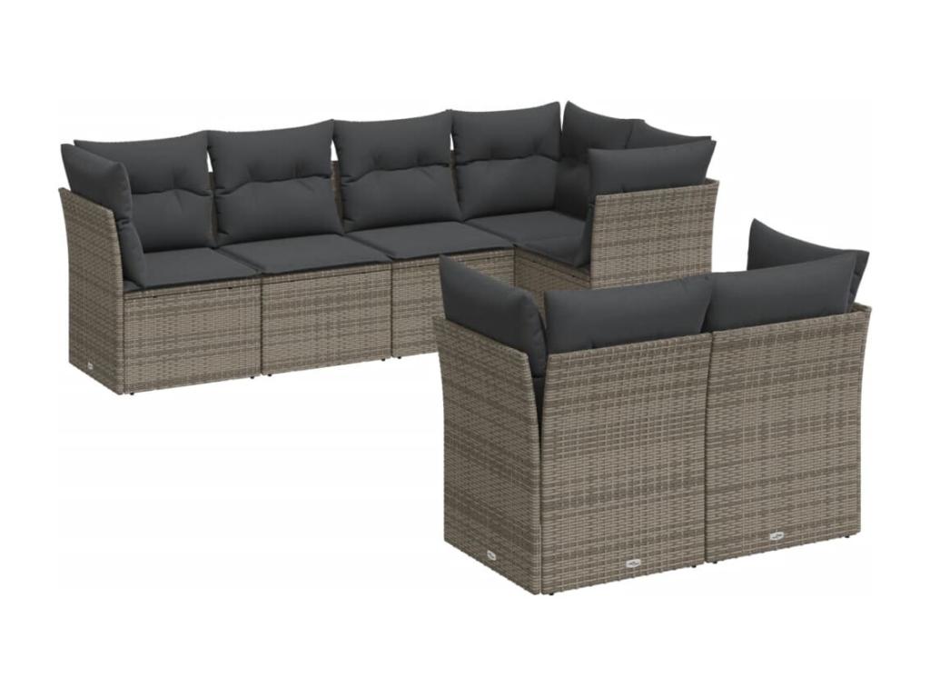 7-Piece Outdoor Patio Set with Cushions - Black Resin, W 24.4 x D 24.4 x H 27.2 in