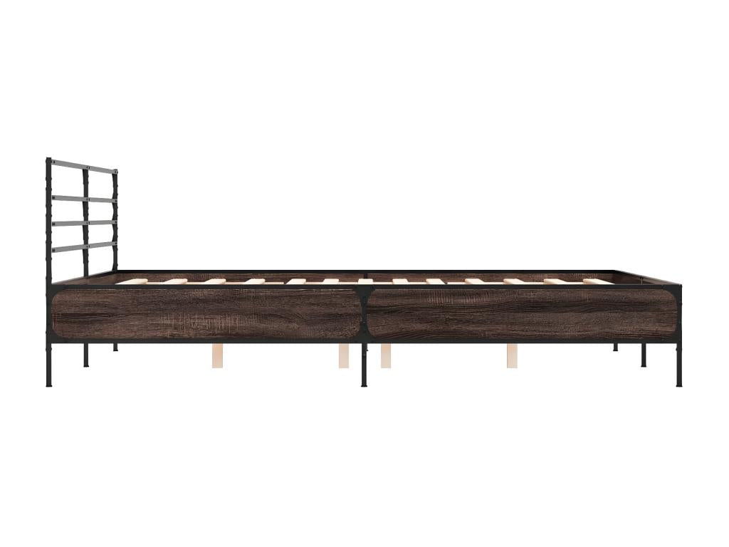 Bed Frame with Mattress - Brown Wood, W 79.9 x D 64.2 x H 29.1 in