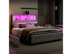 Bed with LED - Beige Velvet, W 85.6 x D 63.8 x H 45.1 in