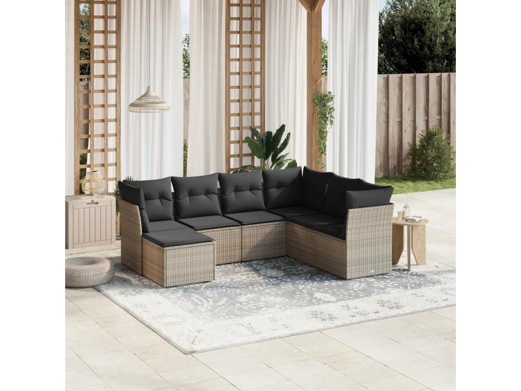 7-Piece Outdoor Patio Set with Cushions - Black Resin, W 21.7 x D 24.4 x H 27.2 in