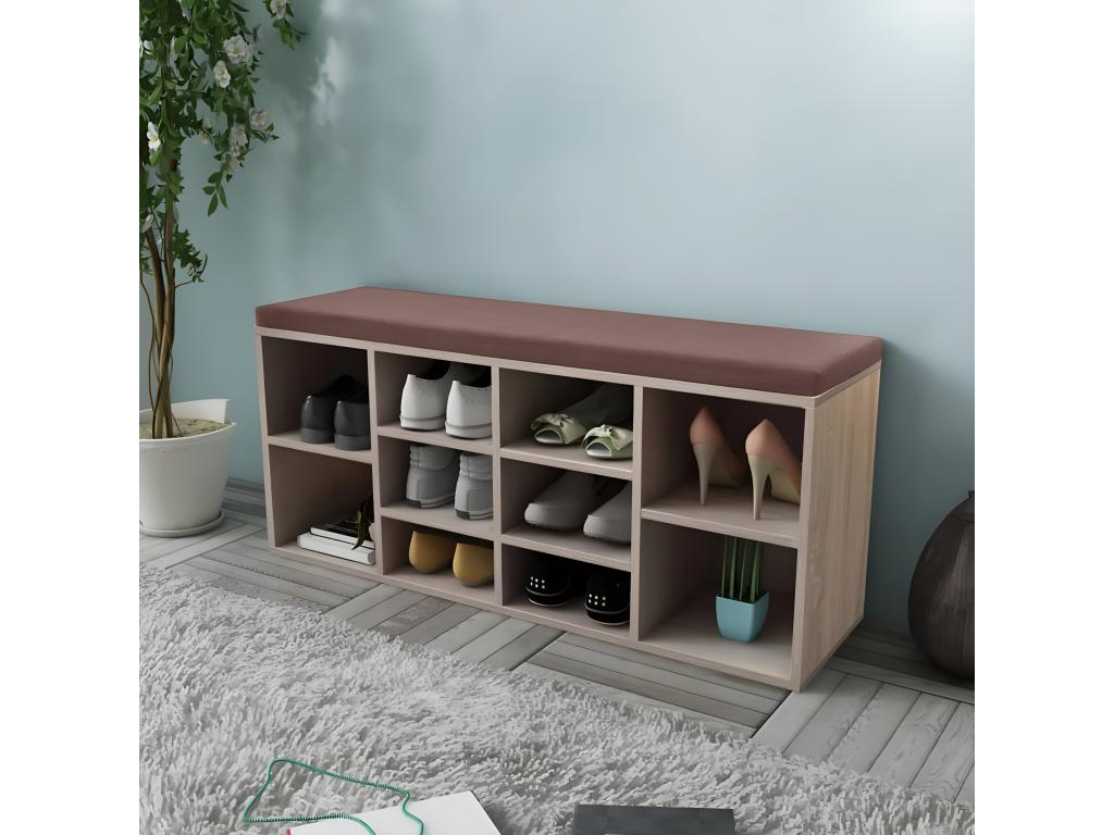 Bench - Brown Wood, W 40.6 x D 11.8 x H 18.9 in