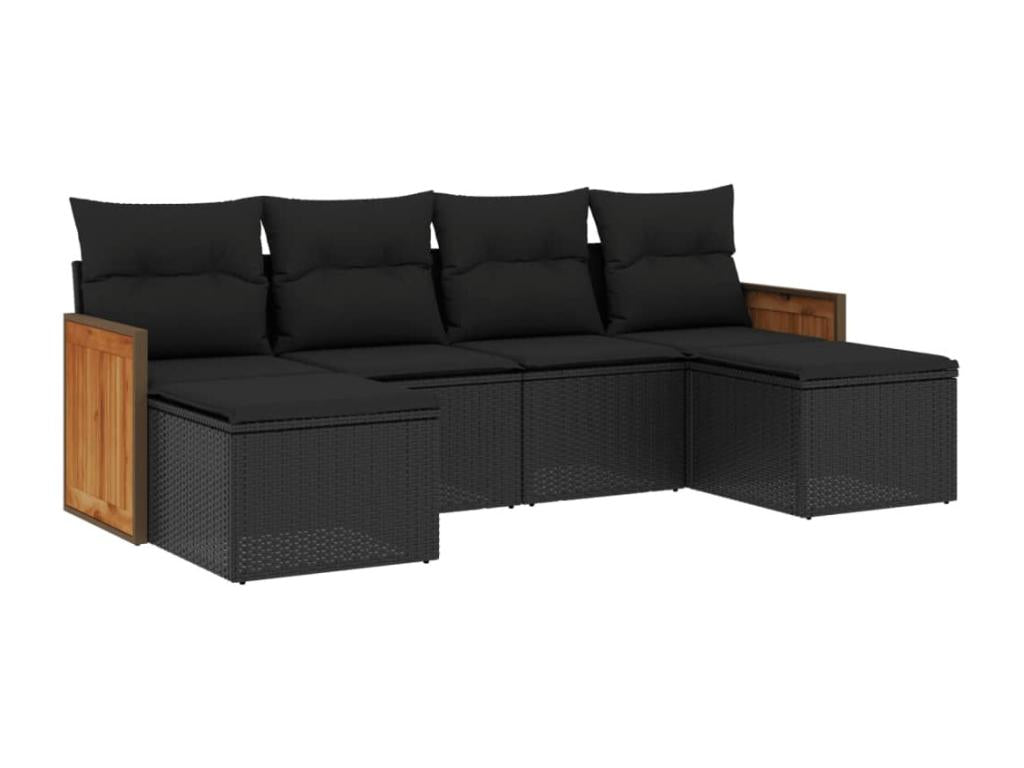 6-Piece Outdoor Patio Set with Cushions - Black Resin, W 28 x D 24.4 x H 27.2 in