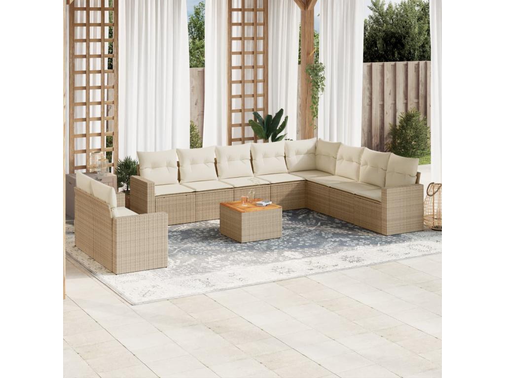 11-Piece Outdoor Patio Set with Cushions with LED - Beige Resin, W 21.7 x D 21.7 x H 14.6 in