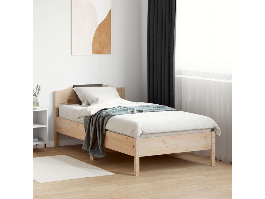 Bed Frame with Headboard - Brown Wood, W 77 x D 31.7 x H 29.3 in