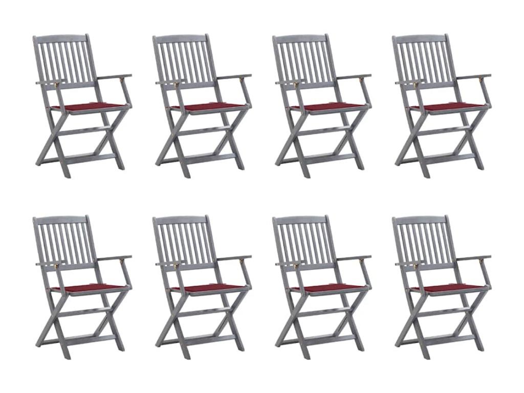 Set of 8 Chairs - Red Polyester Fabric, W 21.3 x D 22.4 x H 35.8 in
