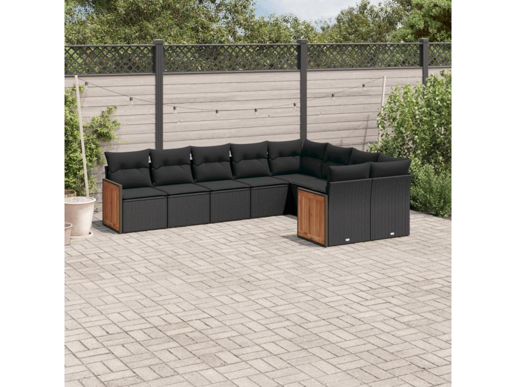 9-Piece Outdoor Patio Set with Cushions - Black Resin, W 24.4 x D 24.4 x H 27.2 in