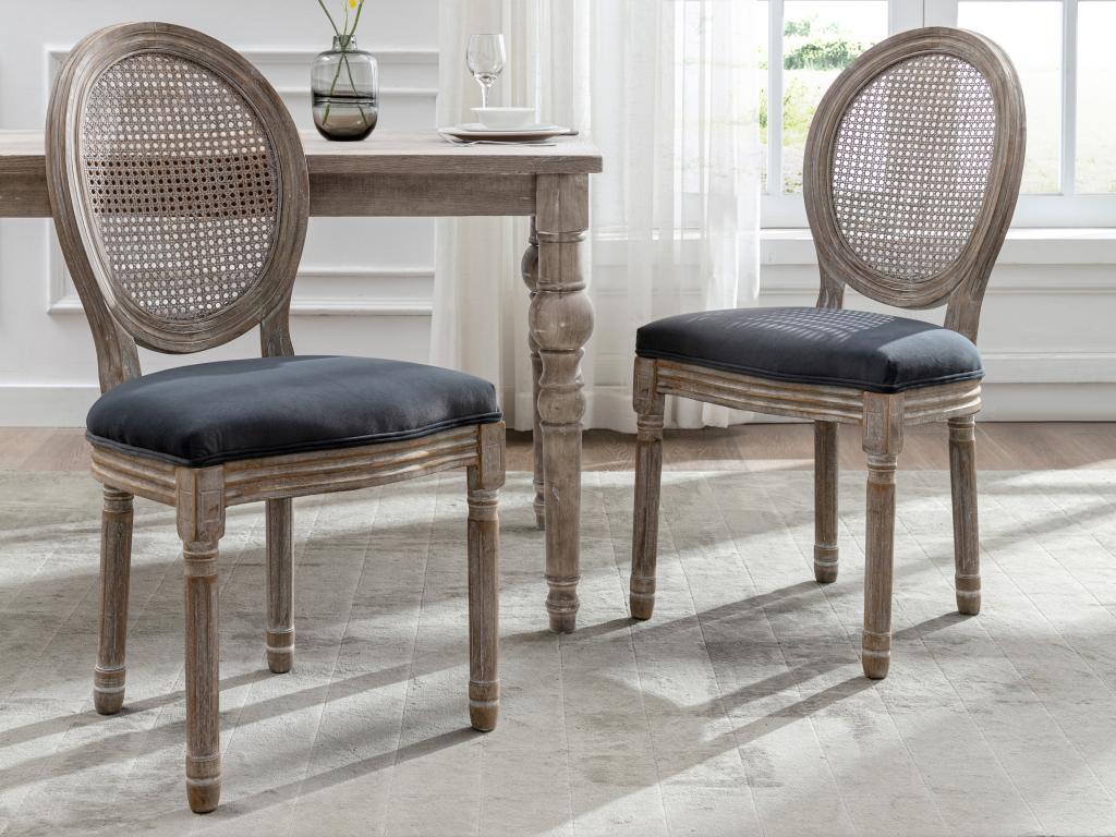 Set of 2 Chairs - Gray Polyester Fabric, Solid Wood, W 19.3 x D 22.6 x H 37.4 in