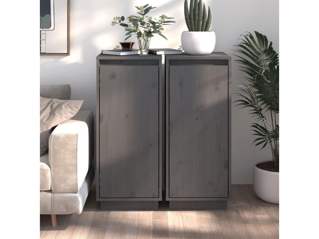 Set of 2 Sideboards - Gray Wood, W 12.4 x D 13.4 x H 29.5 in
