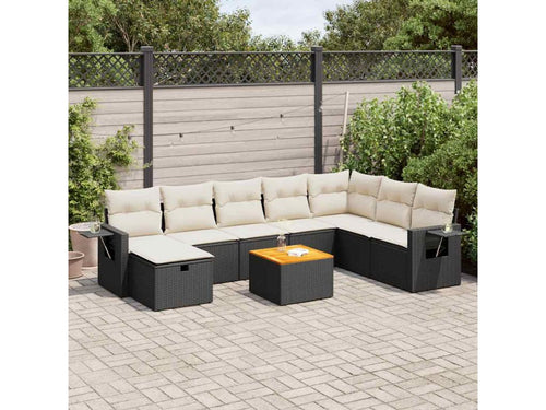 9-Piece Outdoor Patio Set with Cushions - Black Resin, W 24.4 x D 27.2 x H 24.4 in