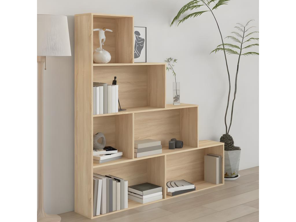 Bookcase - Brown Wood, W 61 x D 9.4 x H 63 in
