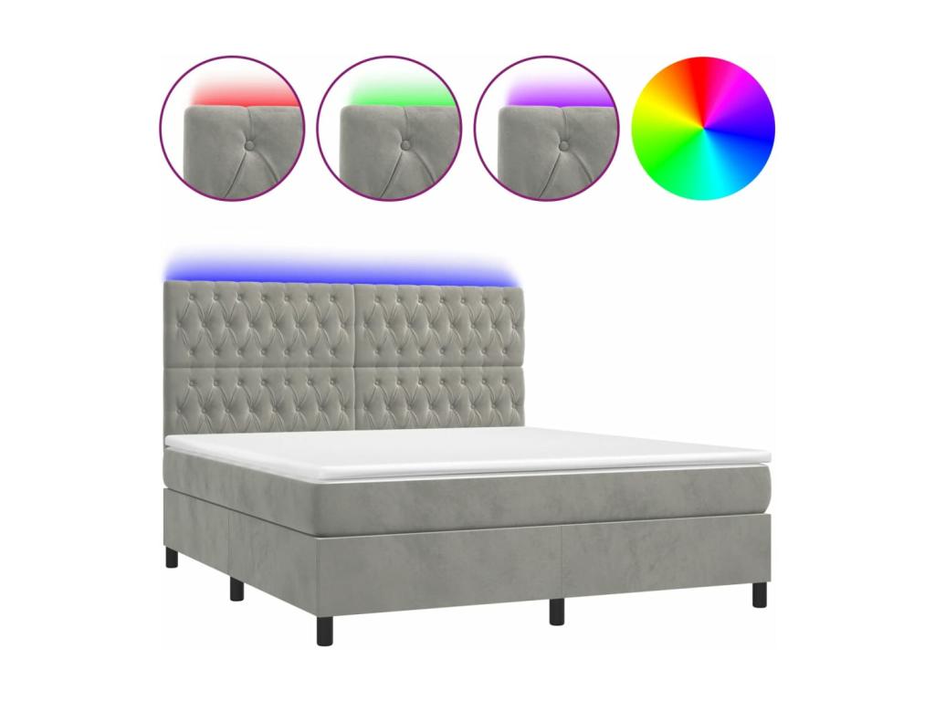 Bed Frame with Mattress with LED - Light Gray Wood, W 79.9 x D 63 x H 50.4 in