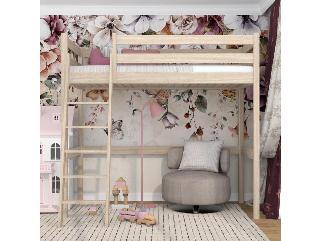 Bed - Beige Oak Wood, W 81.9 x D 34.6 x H 76.8 in