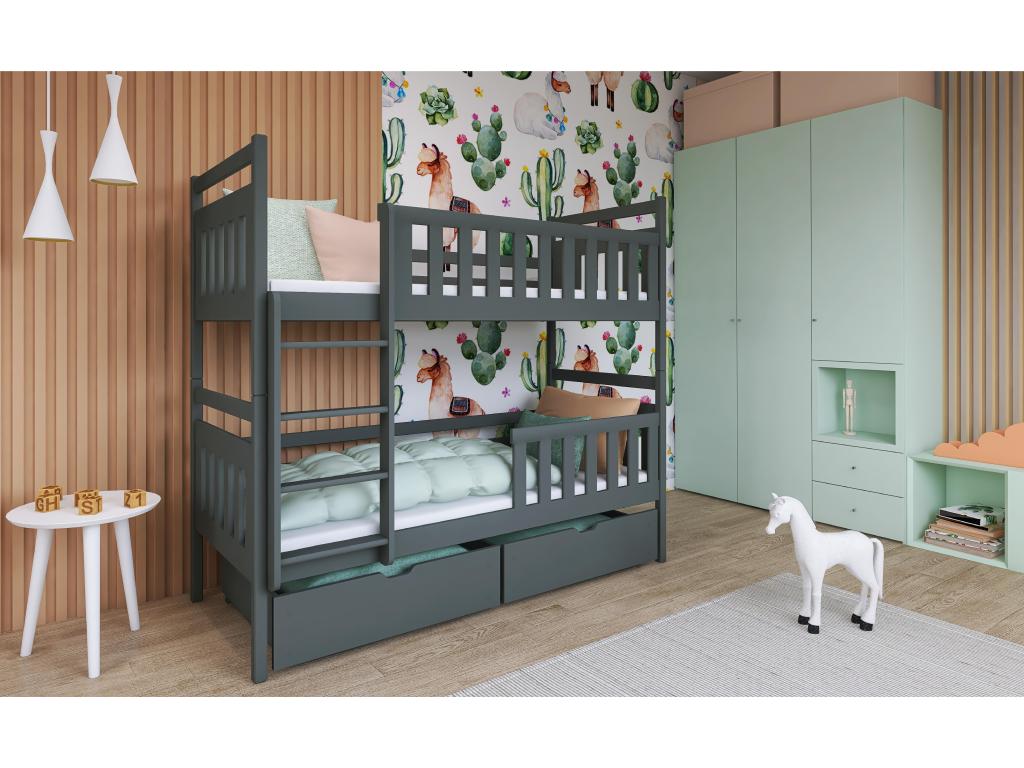 Bed - Light Gray Wood, W 38.6 x D 74 x H 67.3 in