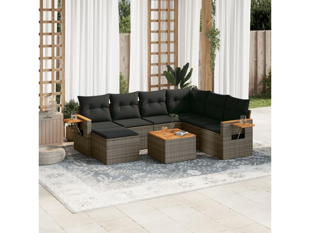 8-Piece Outdoor Patio Set with Cushions - Gray Resin, W 21.7 x D 21.7 x H 14.6 in