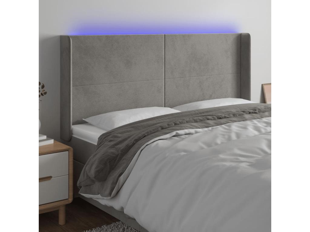 Bed with LED - Gray Velvet, W 72 x D 6.3 x H 50.4 in