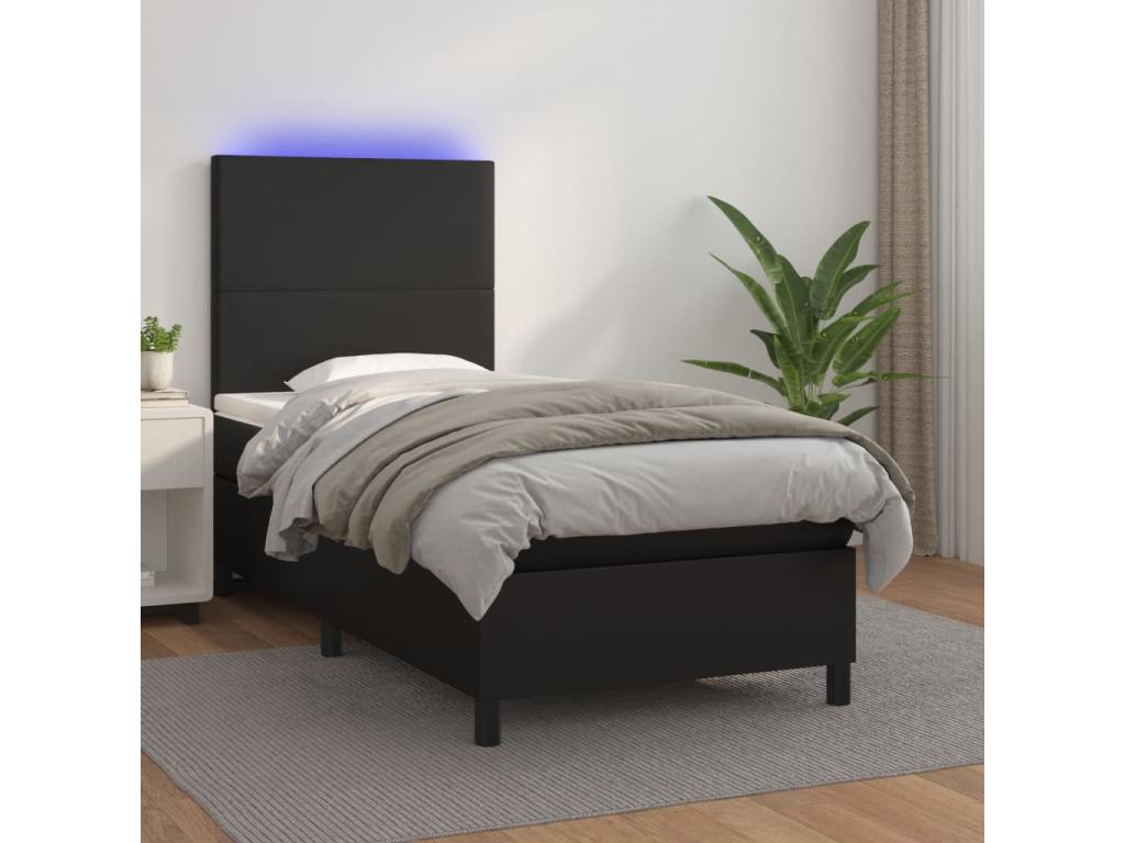 Bed Frame with Mattress with LED - White Faux Leather, W 79.9 x D 35.4 x H 46.5 in
