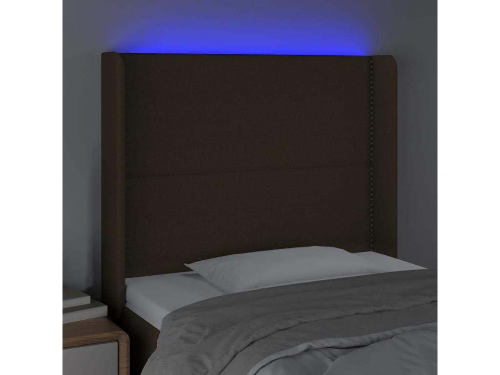 Bed with LED - Brown Polyester Fabric, W 36.6 x D 6.3 x H 50.4 in