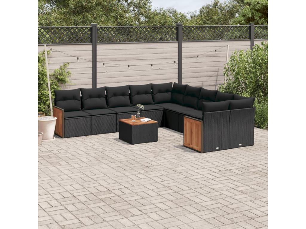 11-Piece Outdoor Patio Set with Cushions - Black Resin, W 24.4 x D 24.4 x H 27.2 in