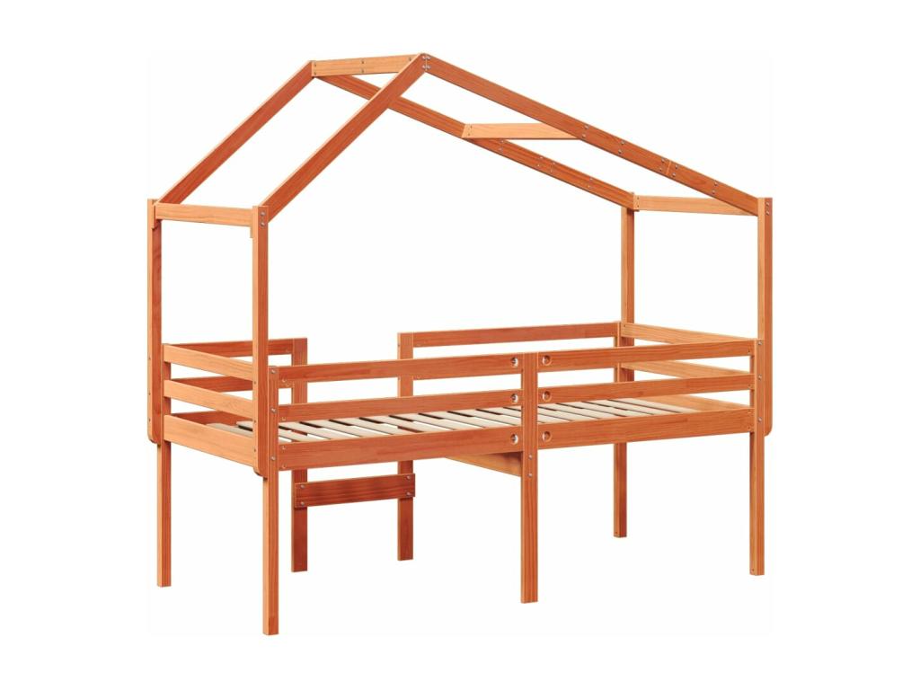 Bed - Brown Wood, W 80.9 x D 33.7 x H 35 in