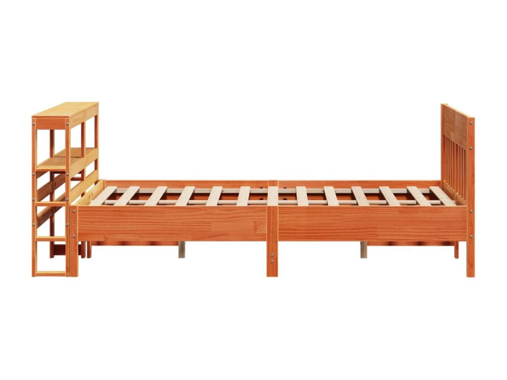 Bed Frame with Mattress - Brown Wood, W 84.4 x D 55.5 x H 32.3 in