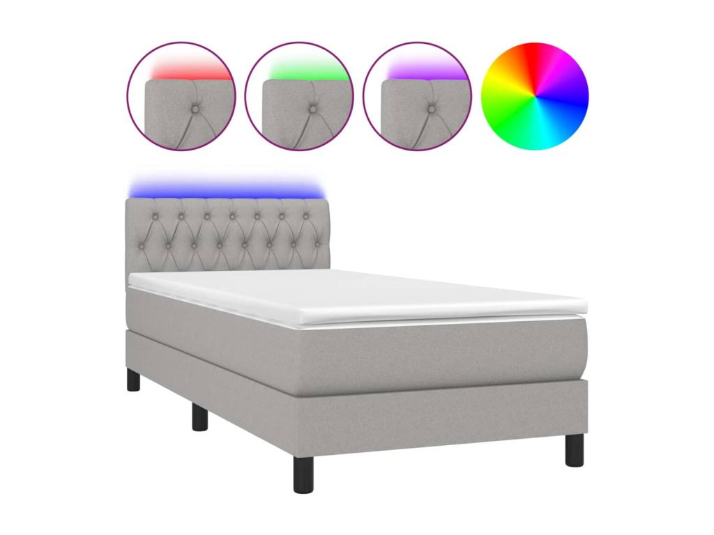 Bed Frame with Mattress with LED - White Polyester Fabric, W 76 x D 35.4 x H 30.7 in