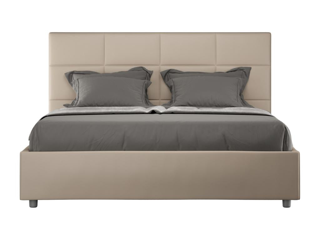 Bed - Taupe Faux Leather, Synthetic Leather, Engineered Wood, W 68.9 x D 82.7 x H 48 in