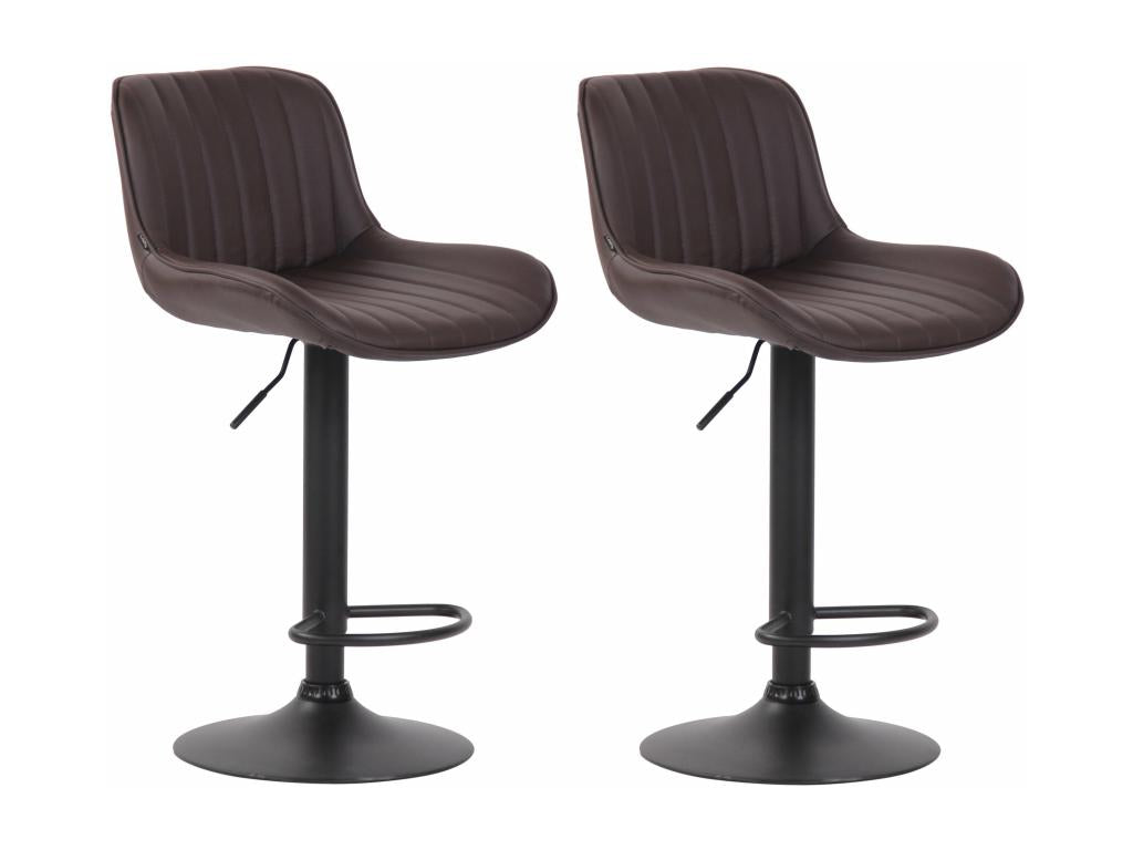 Set of 2 Stools - Brown Faux Leather, W 19.7 x D 19.7 x H 33.9 in