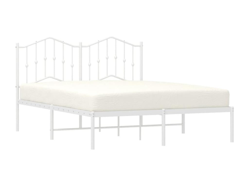 Bed Frame with Headboard - White Steel, W 77.2 x D 57.5 x H 38.6 in