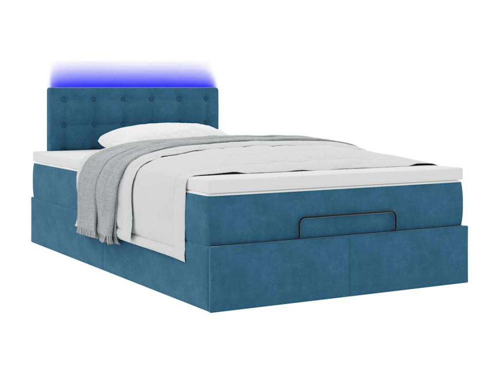 Bed Frame with Mattress - Blue Velvet, W 76 x D 47.2 x H 34.6 in