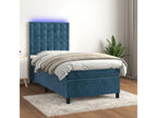 Bed Frame with Mattress with LED - Dark Blue Wood, W 79.9 x D 31.5 x H 50.4 in