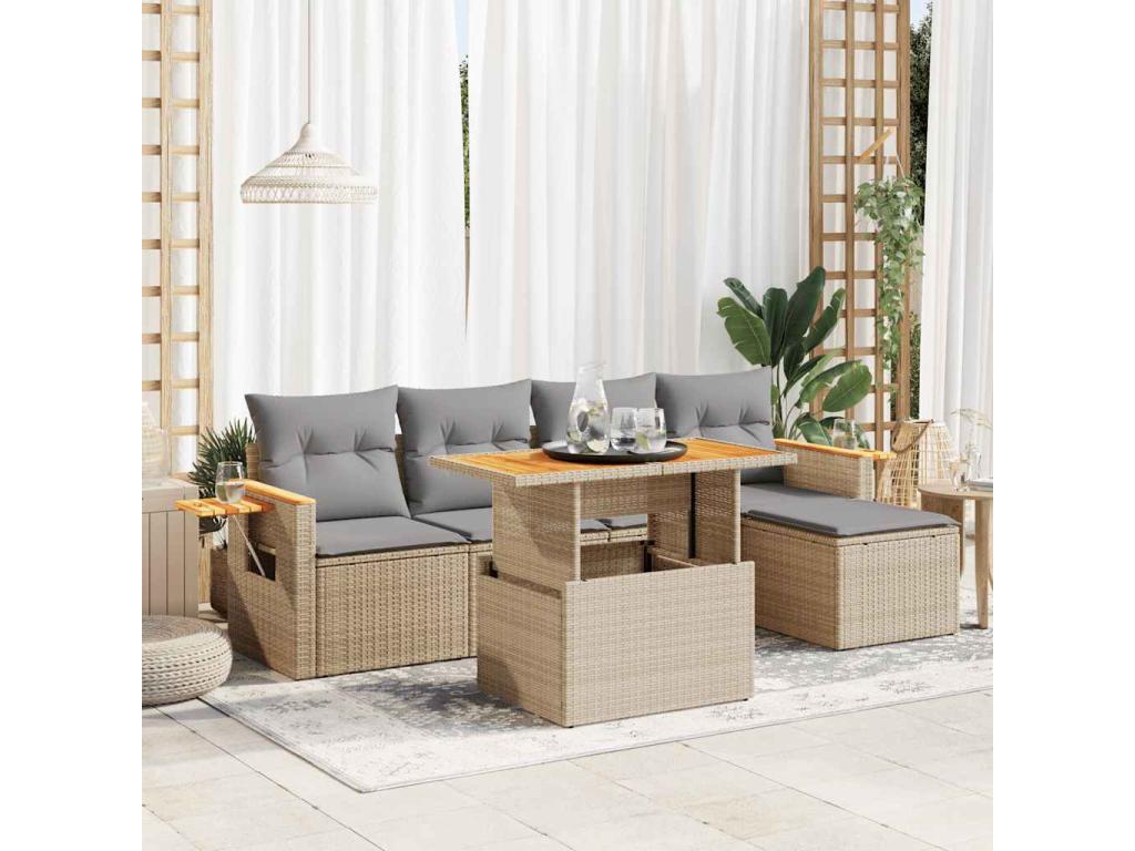 6-Piece Outdoor Patio Set with Cushions - Brown Polyester Fabric, W 70.5 x D 24.4 x H 27.2 in