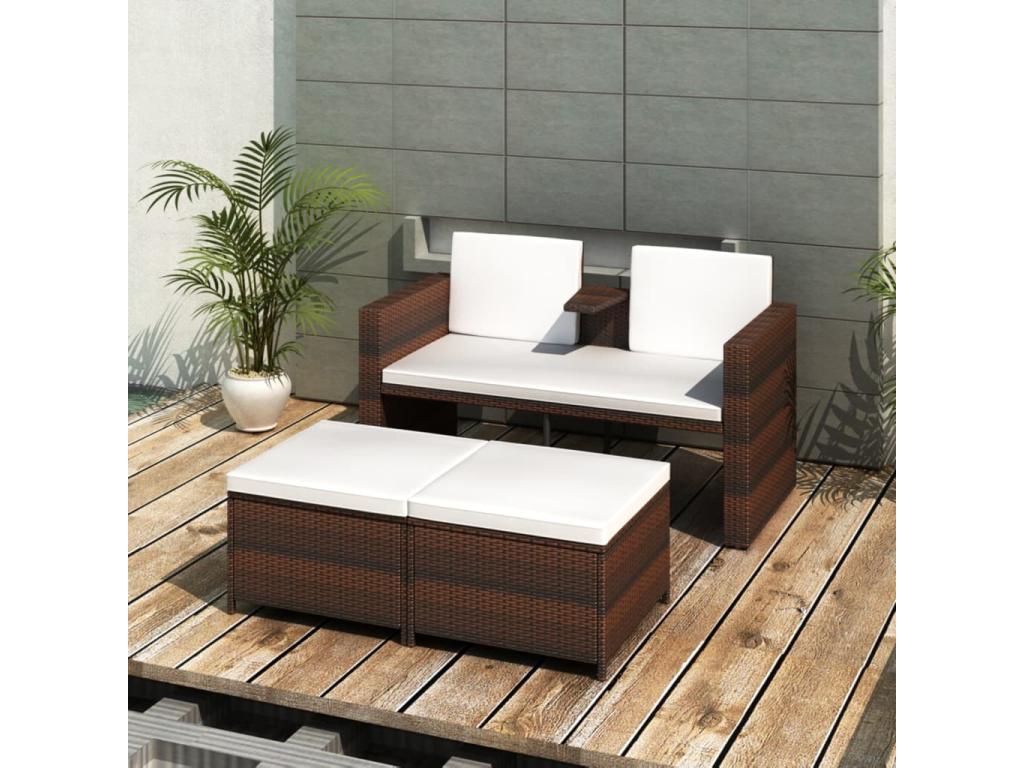 4-Piece Outdoor Patio Set with Cushions - Black Wood, W 27.6 x D 27.6 x H 26.4 in